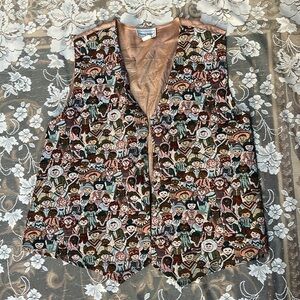 Vest Embroidered Faces Multicultural Teacher Vintage Fitting Image